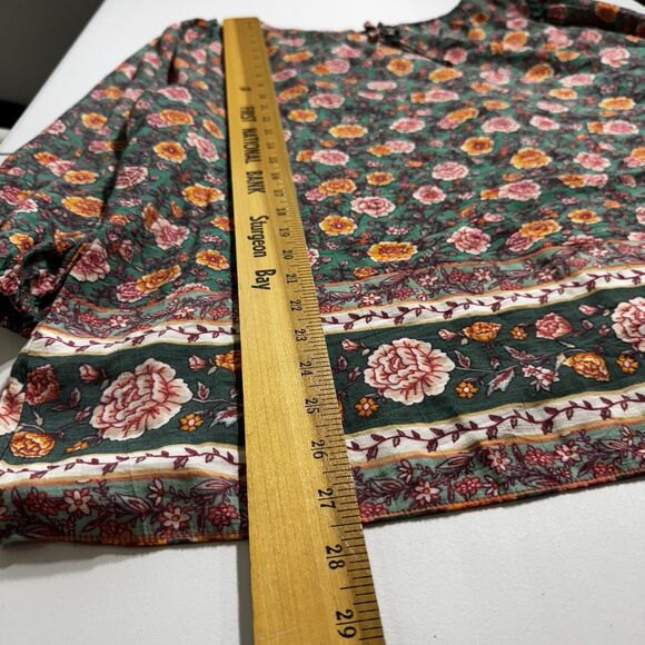 LC Lauren Conrad Green Pink floral BoHo peasant top Plus size XXL Tie Neck E U C - Picture 6 of 9